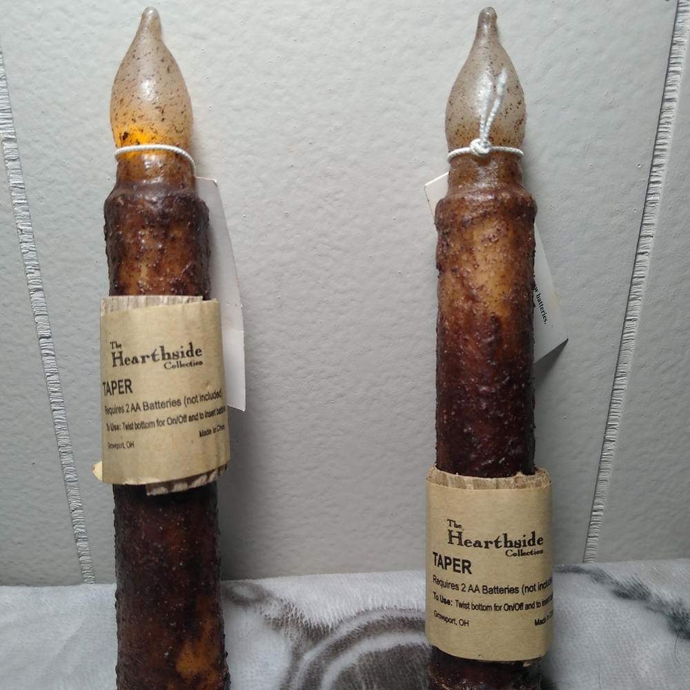 Set of 2, 6" Burnt Mustard LED Taper Candle Flameless Primitive, Rustic - Picture 1 of 6